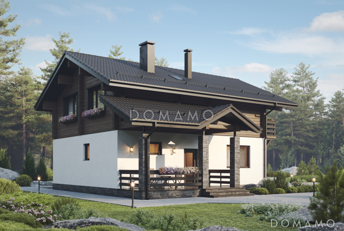 Проект двухэтажного дома в стиле шале из газобетона и бруса