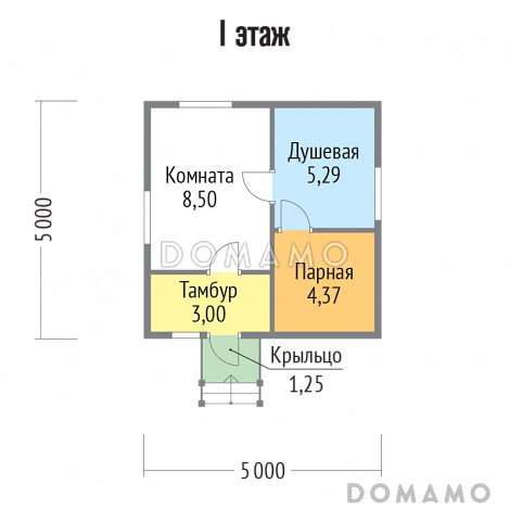 Проект бани из бруса 5х5 / План 1 этажа