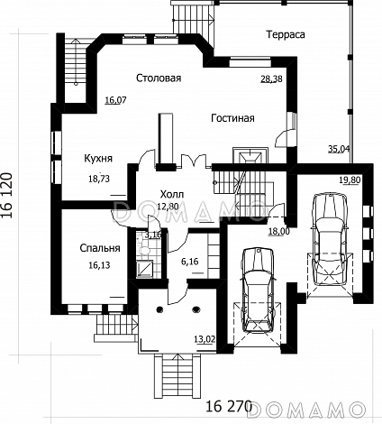 Проект коттеджа с встроенным гаражом / План 1 этажа