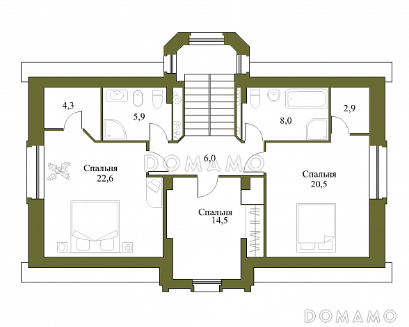 Проект просторного коттеджа с гаражом и сауной / План мансардного этажа