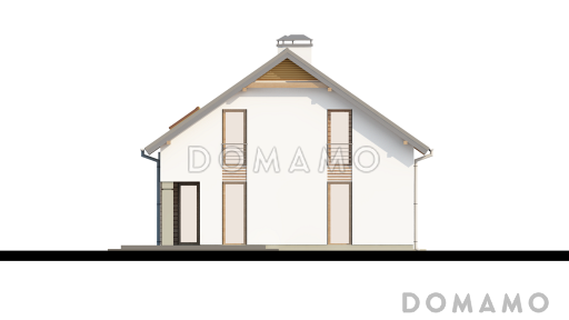Проект одноэтажного мансардного дома из кирпича с крытой угловой террасой и большой открытой террасой над гаражом / Фасад 2