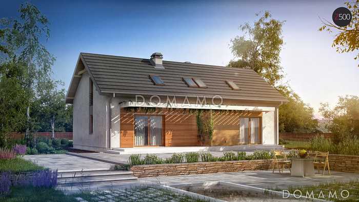 Проект одноэтажного мансардного дома из кирпича с отделённой однокомнатной квартирой на первом этаже