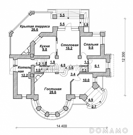 Проект компактного коттеджа в стиле модерн / План 1 этажа