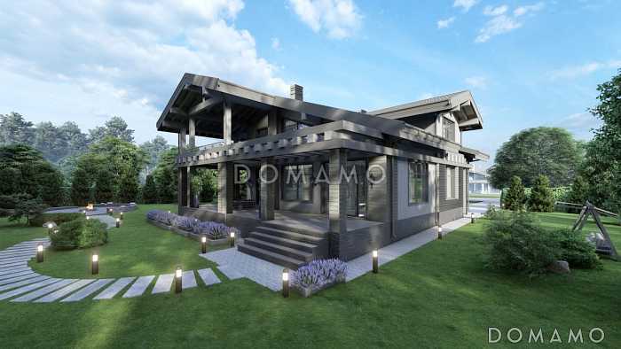 Проект мансардного дома с сауной, вторым светом, террасой и балконом