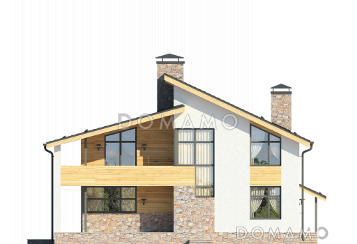 Проект дома по технологии ЛСТК со спальней на первом этаже, ванной с окном, вторым светом в гостиной, двумя балконами / Фасад 2