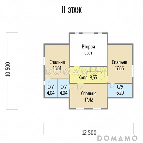 Проект каркасного дома со вторым светом с тремя спальнями / План мансардного этажа