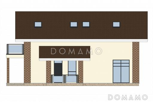 Проект двухэтажного кирпичного дома с террасой, балконом, сауной и 5 спальнями / Фасад 4