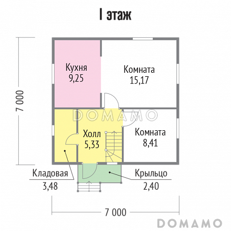 Проект дома с обшивкой деревянной вагонкой / План 1 этажа