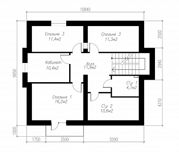 Проект просторного коттеджа в стиле кантри из СИП панелей / План мансардного этажа