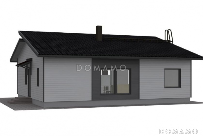 Проект одноэтажного каркасного дома с гостиной совмещенной с кухней