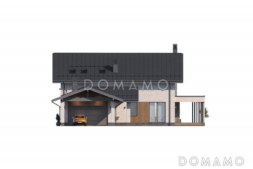 Проект кирпичного двухэтажного дома с гаражом, навесом и террасой / Фасад 1