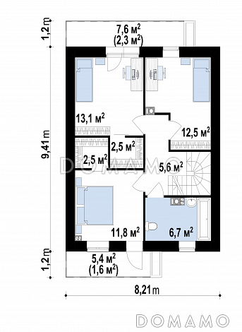 Проект дома с небольшой комнатой на первом этаже, кухней с окном, террасой, балконами / План 2 этажа