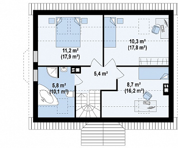 Проект одноэтажного мансардного дома из кирпича с боковым эркером / План мансардного этажа