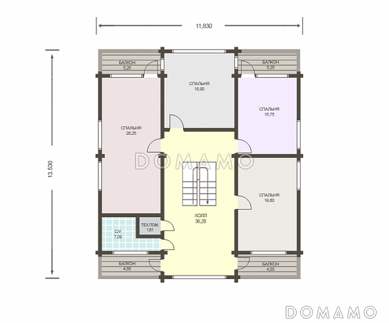 Проект дома из клееного бруса с крытой террасой / План мансардного этажа