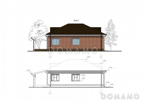Проект дома с тремя спальнями, кухней-гостиной, большой прихожей и котельной / Фасад 2