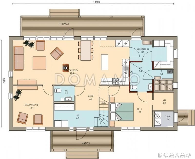 Проект каркасного дома с санузлом на мансардном этаже / План 1 этажа