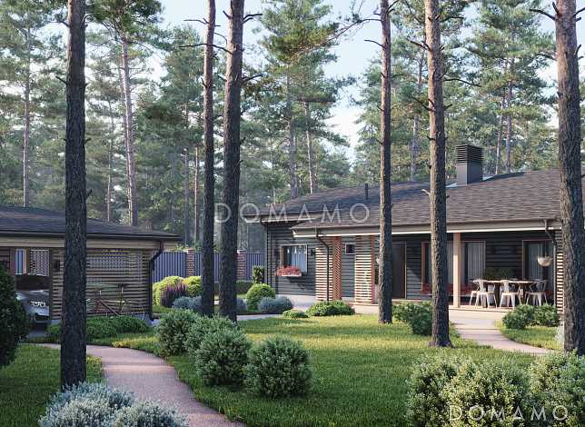 Проект одноэтажного дома с большой террасой, 4 спальнями и сауной