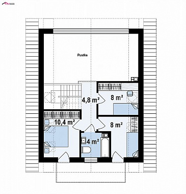 Проект одноэтажного мансардного дома из кирпича со вторым светом и панорамным остеклением гостиной / План мансардного этажа