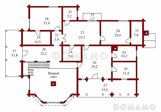 Проект двухэтажного дома из бруса / План 2 этажа