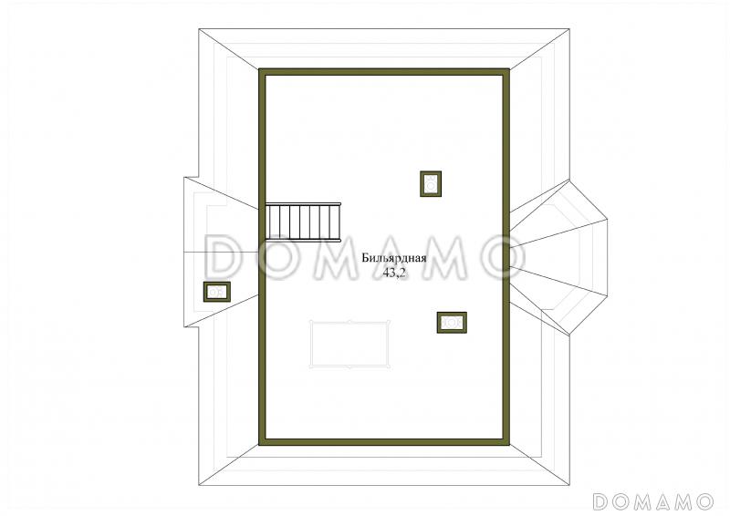 Проект дома с гаражом на одну машину и бильярдной / План мансардного этажа