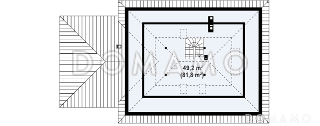 Проект одноэтажного дома из газобетона с мансардой, гаражом на два автомобиля и зоной барбекю на террасе  / План мансардного этажа