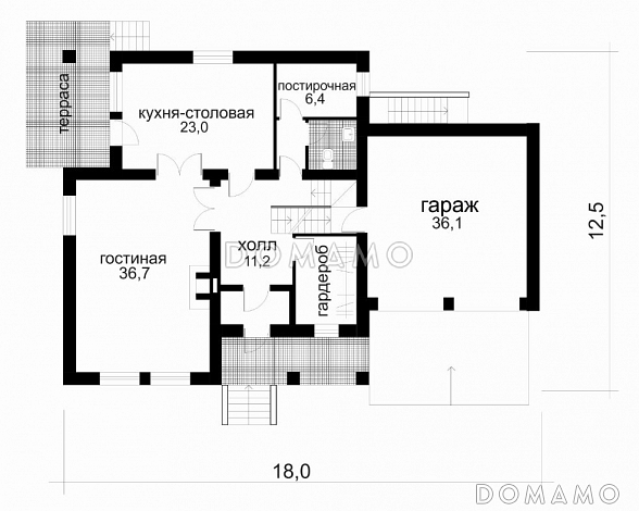 Дом с остроконечной кровлей / План 1 этажа