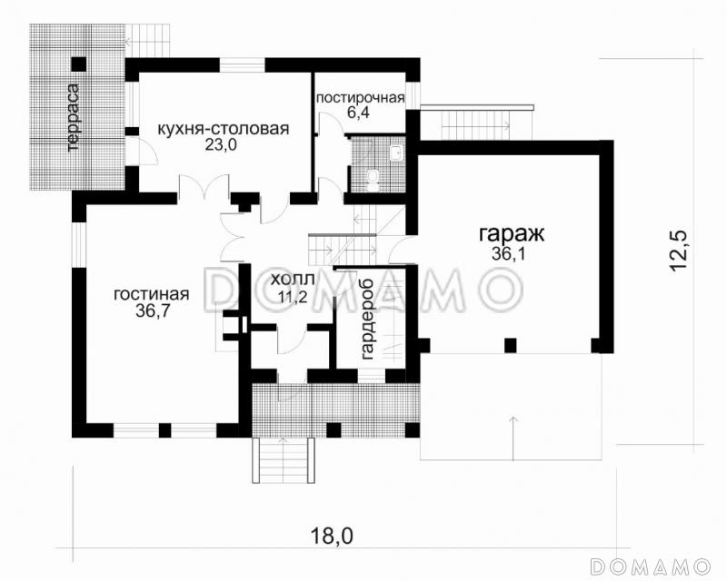 Дом с остроконечной кровлей / План 1 этажа