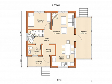 Двухэтажный дом «Гамма» (102 м2) / План 1 этажа