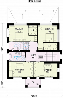 Проект трехэтажного загородного дома из газобетона / План 2 этажа