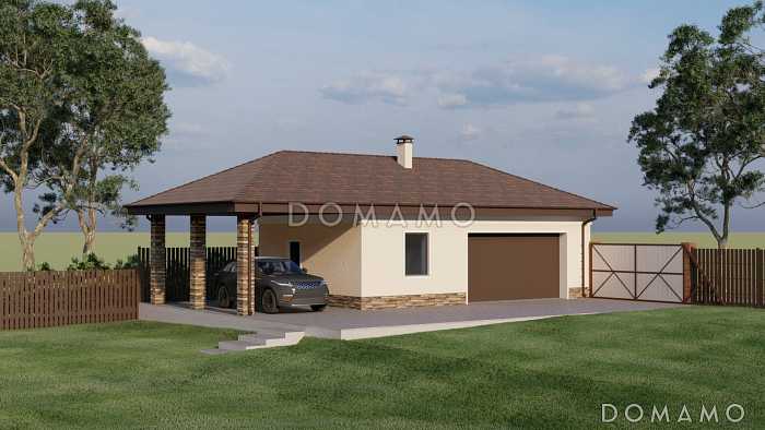 Проект каркасного гаража с навесом на три машиноместа