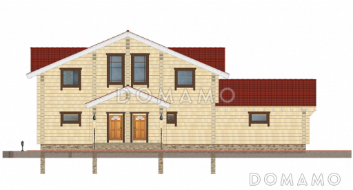 Проект дома из клееного бруса с гаражом на 2 машины / Фасад 4