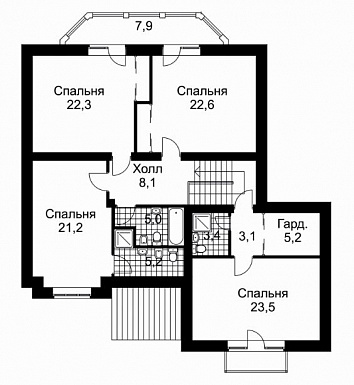 Проект дома из кирпича с облицовкой стен в стиле фахверк / План 2 этажа