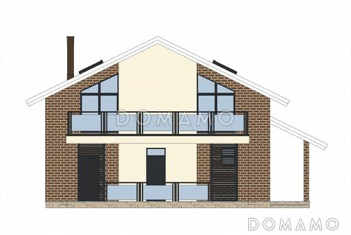 Проект двухэтажного кирпичного дома с террасой, балконом, сауной и 5 спальнями / Фасад 1