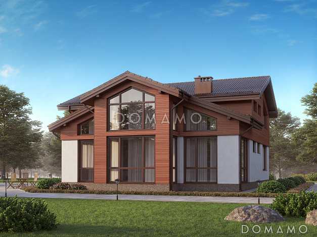 Проект дома из СИП панелей с панорамными окнами и натуральной черепицей