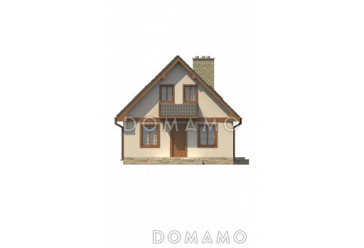 Проект компактного одноэтажного мансардного дома из газобетона с двумя спальнями, кабинетом и двумя крытыми террасами / Фасад 1