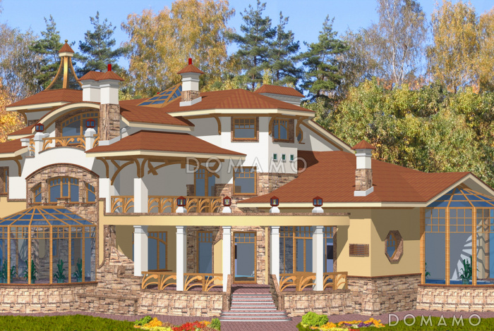 Проект просторного коттеджа в стиле модерн с бассейном и гаражом