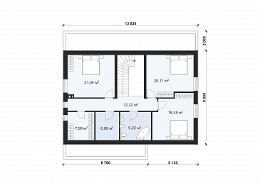 Проект современного двухэтажного дома с террасой в стиле БарнХаус S-219 / План 2 этажа