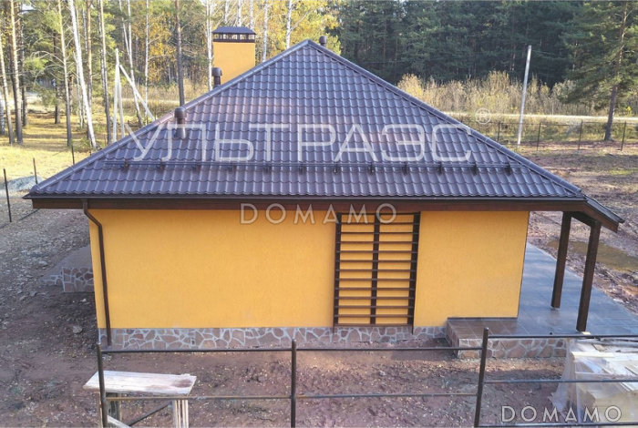 Проект одноэтажного дома из газобетона с тремя спальнями и крытой террасой