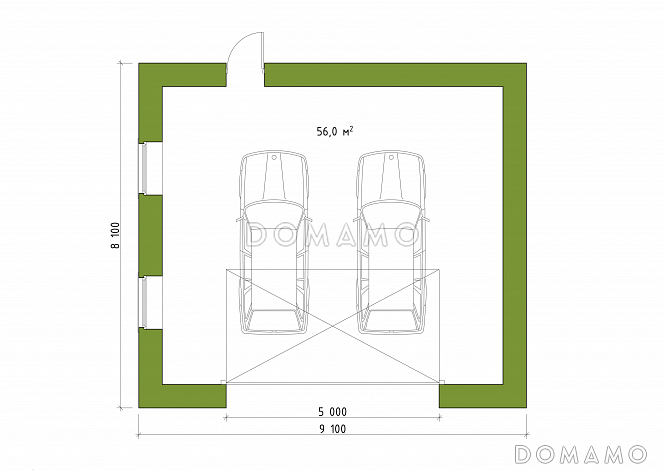 Проект одноэтажного гаража из газобетона с облицовкой из желтого кирпича / План 1 этажа