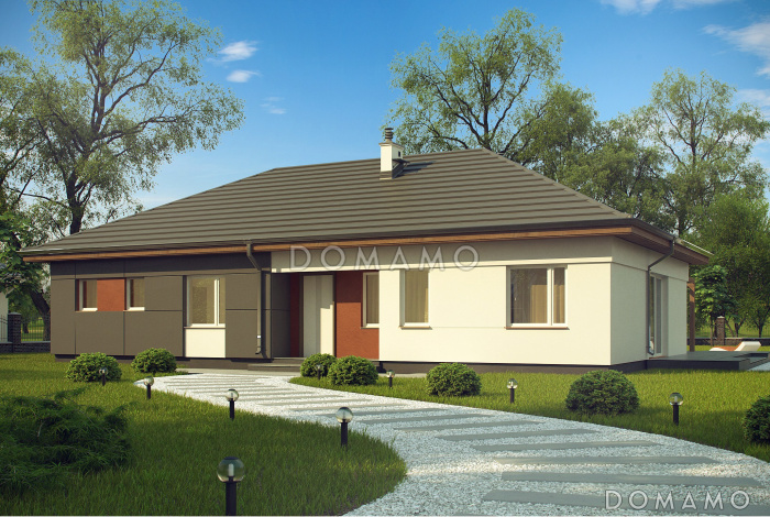 Проект просторного одноэтажного дома из кирпича с четырьмя спальнями с гардеробными