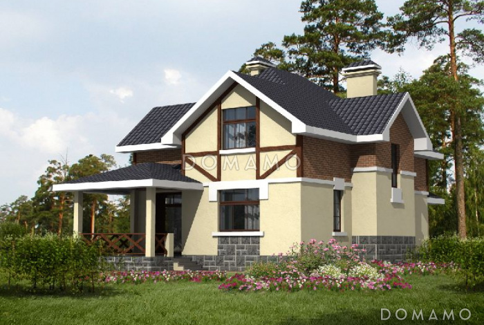 Проект дома из кирпича с мансардным вторым этажом