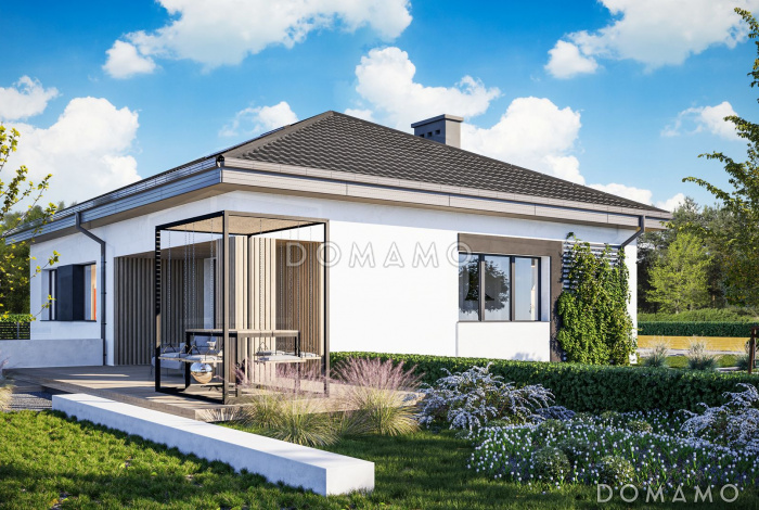 Проект компактного кирпичного дома с 3 спальнями, просторной гостиной и открытой террасой