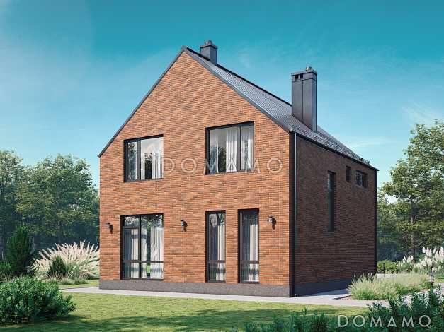 Проект загородного дома в стиле Барнхаус с тремя санузлами, гостиной с камином, кладовой у крыльца