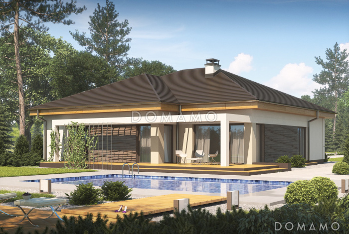 Проект современного одноэтажного дома из газобетона с тремя спальнями и большим фронтальным гаражом