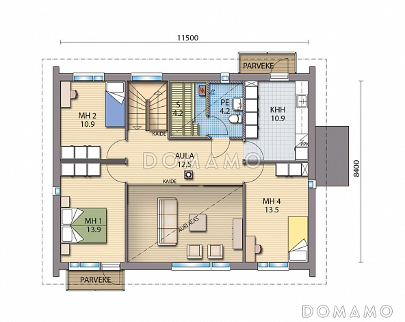 Проект каркасного дома с открытой террасой / План 2 этажа