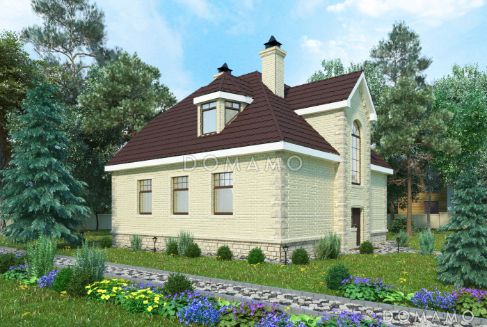 Проект коттеджа спокойных очертаний с остекленной террасой и большим подвалом