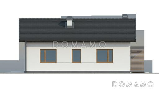 Проект компактного одноэтажного дома из кирпича с двумя спальнями, изолированной кухней и торцевым входом / Фасад 2