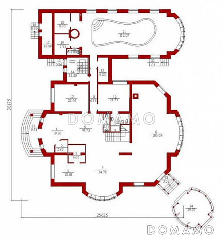 Проект коттеджа с панорамным остеклением / План 1 этажа