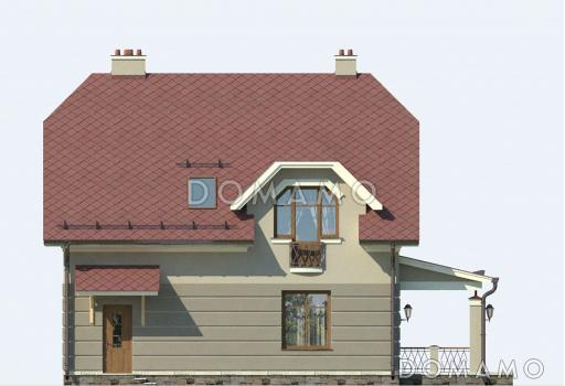 Проект дома с мансардой, крытой террасой и тремя спальными комнатами / Фасад 4