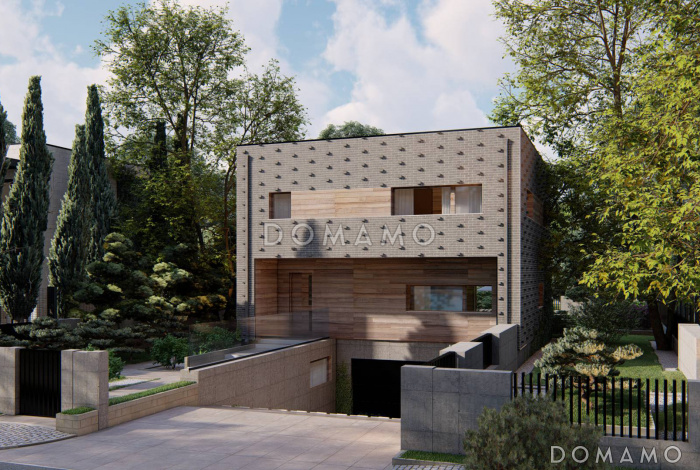 Проект дома с подземным гаражом на два автомобиля, кабинетом, светлой дневной зоной, спальнями на втором этаже